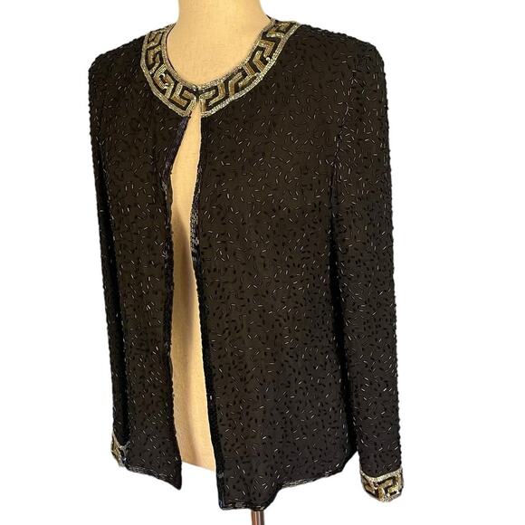 Talbots Vintage 80's Beaded Sequin Silk Jacket Black Women's Small - Picture 3 of 7